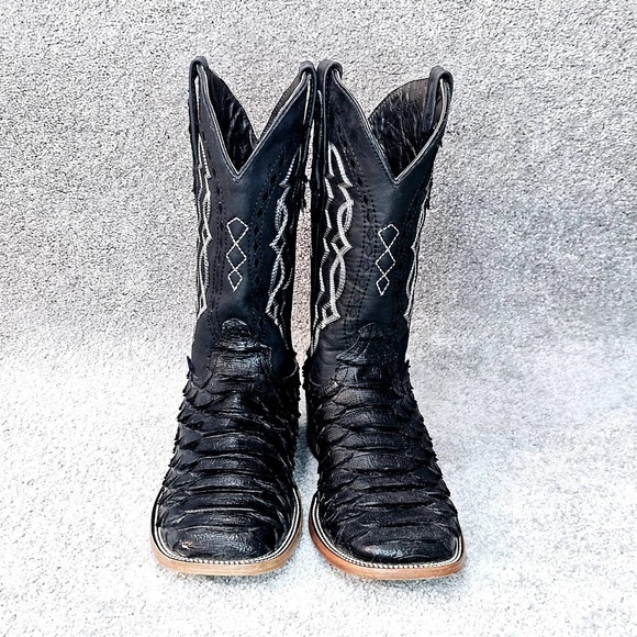 Joe Rocket Other - Rockem The Mega Python Print Boots Mens 9 Black Handmade Square Toe Leather Sole